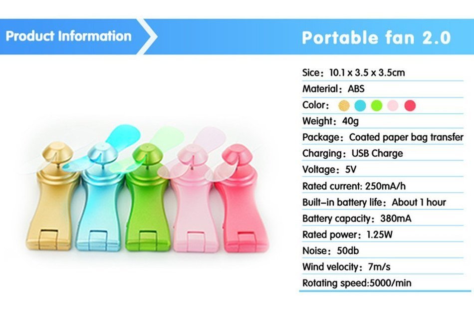 Luniquz 1.4" Rechargable MINI FAN Portable Soft Flade with Flip USB Plug, Powerful Wind Output, Powered by 18650... N3