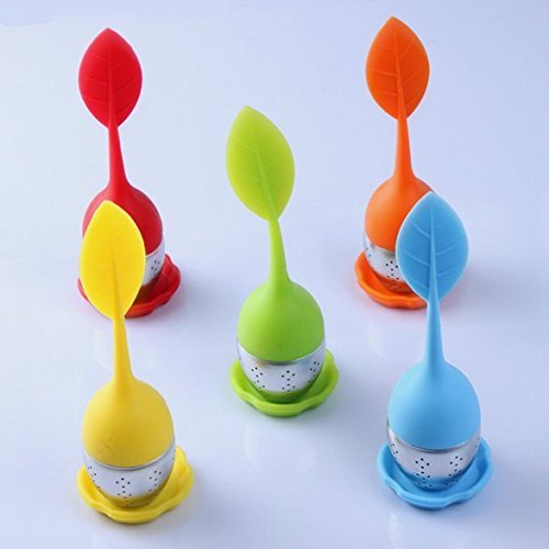 Astra Gourmet 5-Pack Silicone Tea Infuser Handle Stainless Steel Strainer filter Infuser with Drip Tray for Loose...
