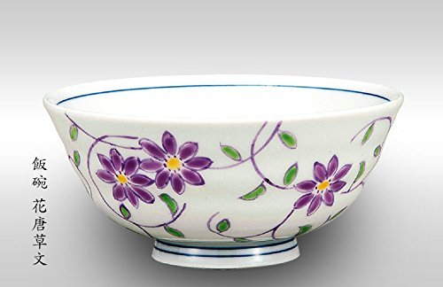 Kutani Pottery Rice Bowl Purple Flowers K4-269 From Japan