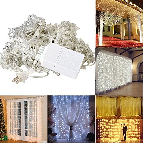 300 Leds Fairy String Icicle Led Curtain Light 300 Bulbs Xmas Christmas Wedding Garden Party Decor 220V 3M3M 12Strands-White... N3