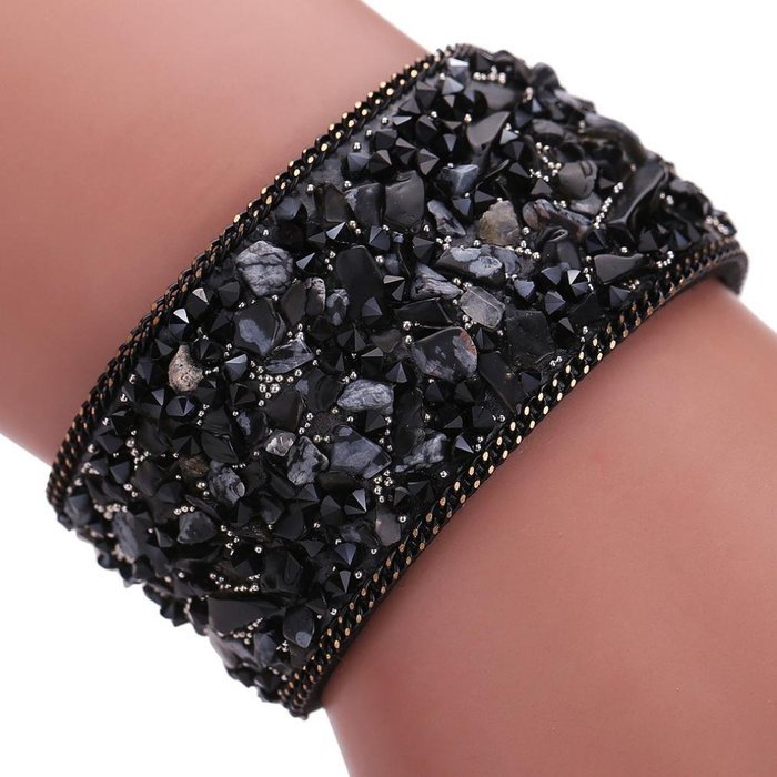 AutumnFall&reg; Womens Simulated Gemstones Beaded Leather Wrap Around Bracelet (Black) N3