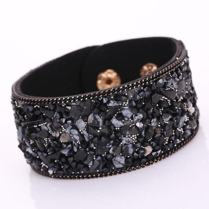 AutumnFall&reg; Womens Simulated Gemstones Beaded Leather Wrap Around Bracelet (Black) N4