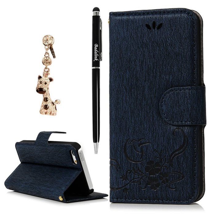 iPhone SE Case,iPhone 5S Case,iPhone 5 Case - Flip Wallet Case Stand Vintage Embossed Flowers PU Leather Texture... N15