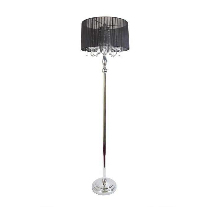 Elegant Designs LF1002-BLK Sheer Shade Chrome Floor Lamp with Hanging Crystals, Black N6