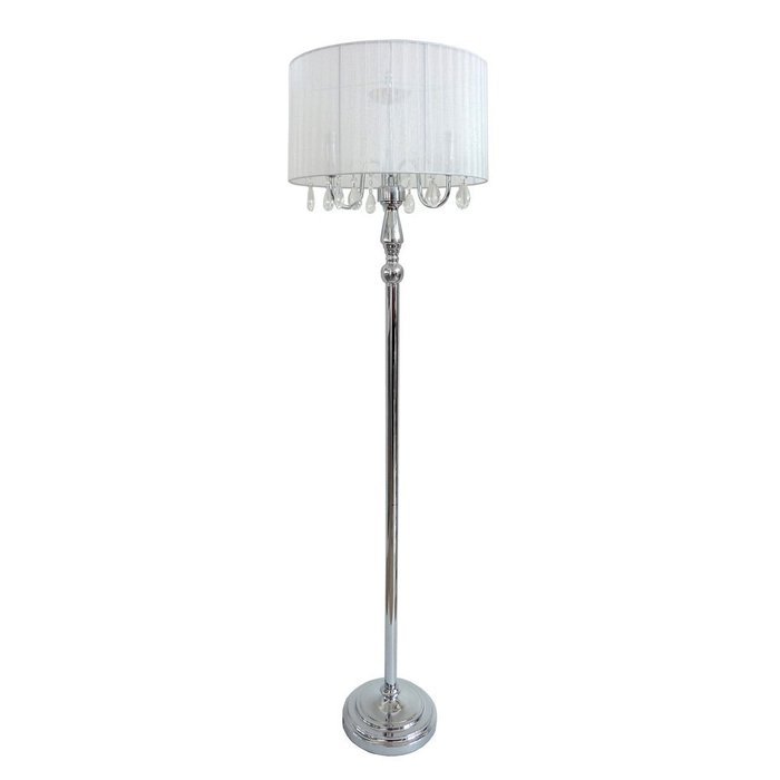Elegant Designs LF1002-BLK Sheer Shade Chrome Floor Lamp with Hanging Crystals, Black N7
