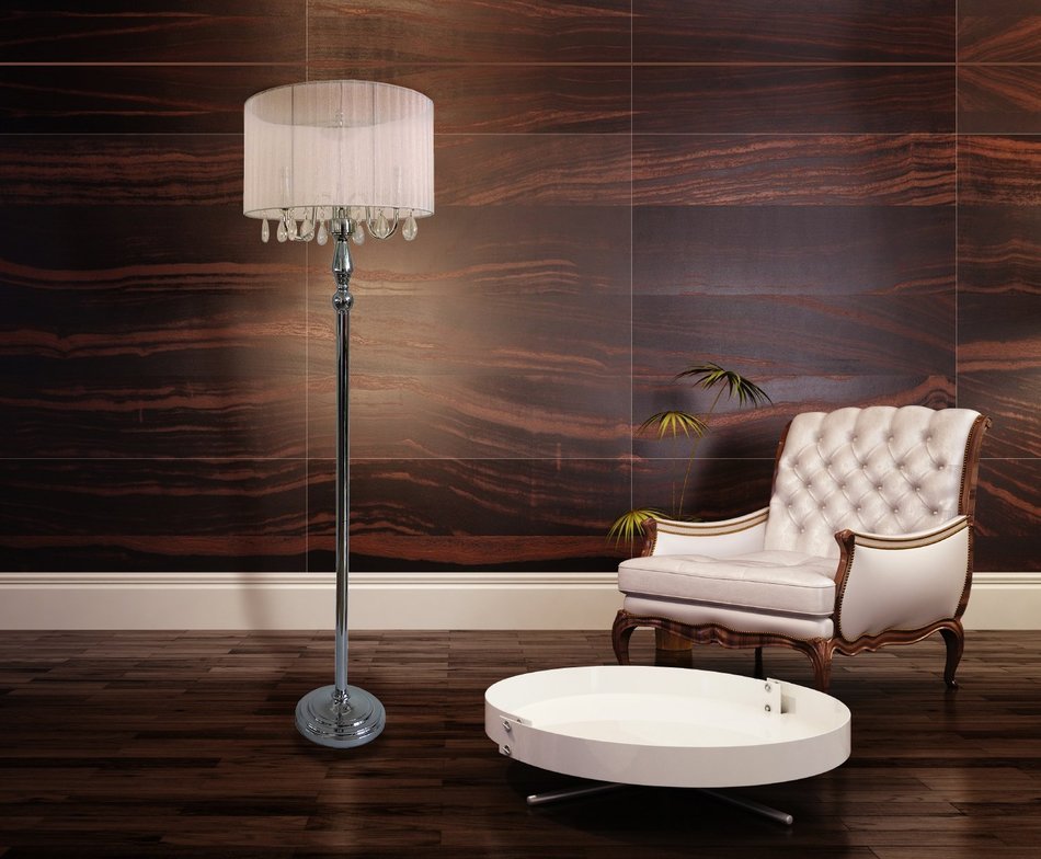 Elegant Designs LF1002-BLK Sheer Shade Chrome Floor Lamp with Hanging Crystals, Black N8