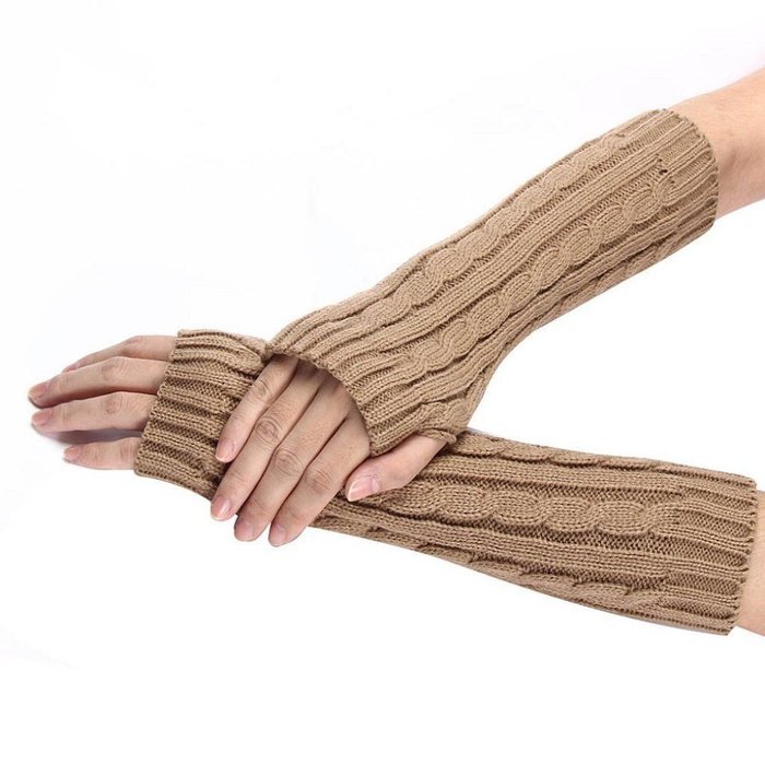 Long Fingerless Winter Wrist Arm Hand Warmer Knitted Mitten (Black) N6 free