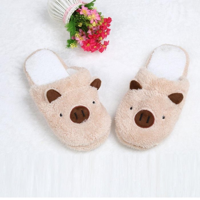 AutumnFall Lovely Pig Home Floor Soft Stripe Slippers Female Shoes (44, Coffee) N7