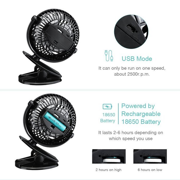 Homasy Battery Operated Clip on Fan, Mini Desk Fan Portable Fan for Baby Stroller Table Home Office, Powered by... N2