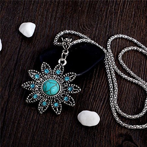 New Design Vintage Style Fashion Turquoise Flower Pendant Necklace Wholesale N3