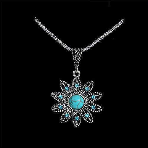 New Design Vintage Style Fashion Turquoise Flower Pendant Necklace Wholesale N4
