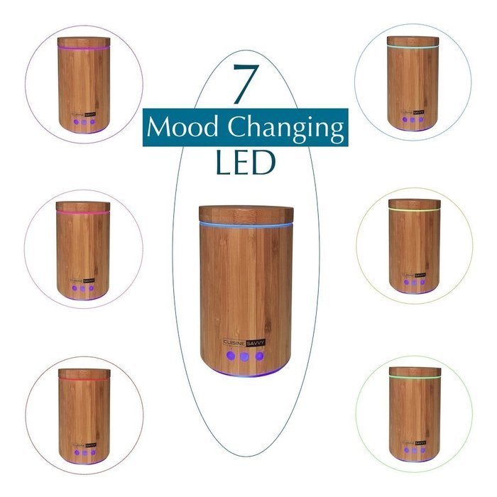 Real Bamboo Essential Oil Diffuser Featuring Waterless Auto Shut-off and Night Light Display by Cuisine Savvy N3