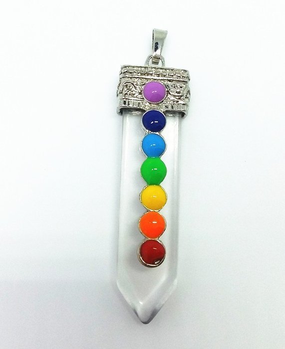 QTMY Fashion Jewelry Rock Crystal Quartz Gemstone 7 Chakra Healing Stone Pendant for Women Men