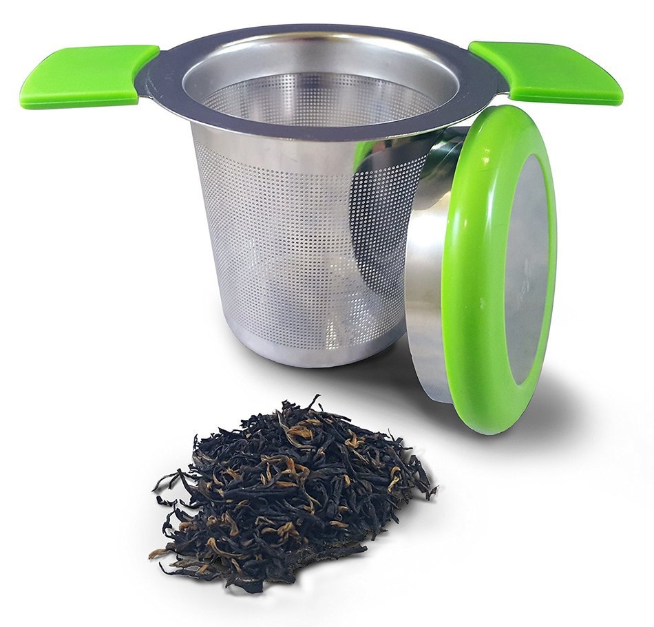 Premium Tea Infuser Brew-In-Mug Stainless Steel with Long Handles for Steeping Loose Leaf Tea, Lid Included (Green) N3