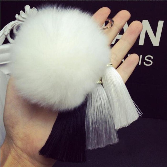 AutumnFall Rabbit Fur Ball Elephant Keychain Bag Plush Key Ring Car Key Pendant (Black) (Purple) N10