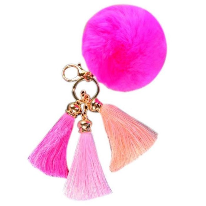 AutumnFall Rabbit Fur Ball Elephant Keychain Bag Plush Key Ring Car Key Pendant (Black) (Purple) N11
