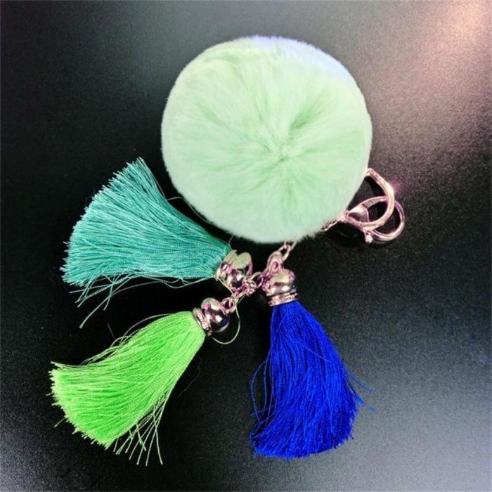 AutumnFall Rabbit Fur Ball Elephant Keychain Bag Plush Key Ring Car Key Pendant (Black) (Purple) N13