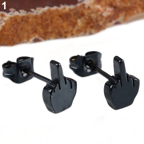 1Pair Men's Fancy Punk Cool Stainless Steel Finger Hand Ear Studs Earrings (silver) N2