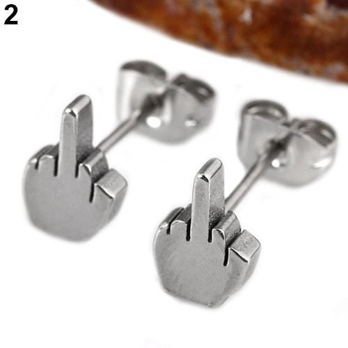 1Pair Men's Fancy Punk Cool Stainless Steel Finger Hand Ear Studs Earrings (silver) N3