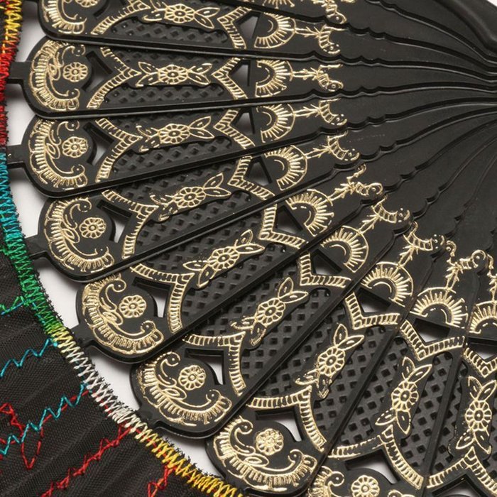 COCOTINA Embroidered Flower Peacock Pattern Sequin Fabric Folding Handheld Hand Fan Hand (Red) N8
