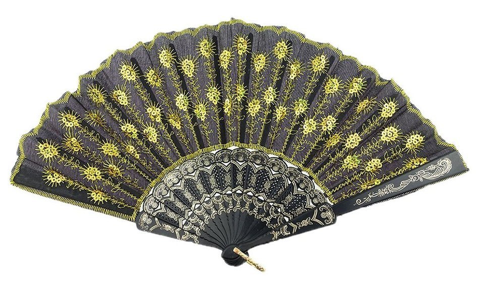 COCOTINA Embroidered Flower Peacock Pattern Sequin Fabric Folding Handheld Hand Fan Hand (Red) N9