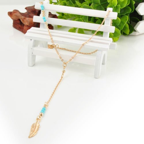 Vintage Boho Ethnic Style Jewelry Hollow Feather Pendant Lady Chain Necklace NEW N4