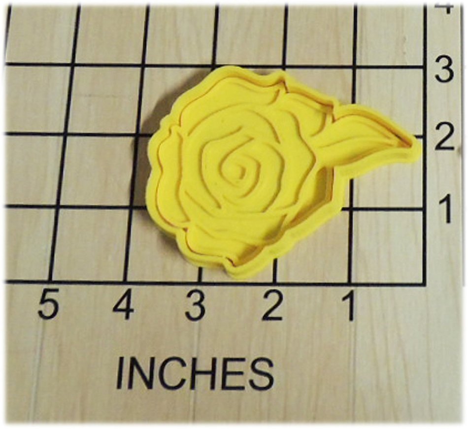 Rose With Leaf Shaped Cookie Cutter and Stamp #1268