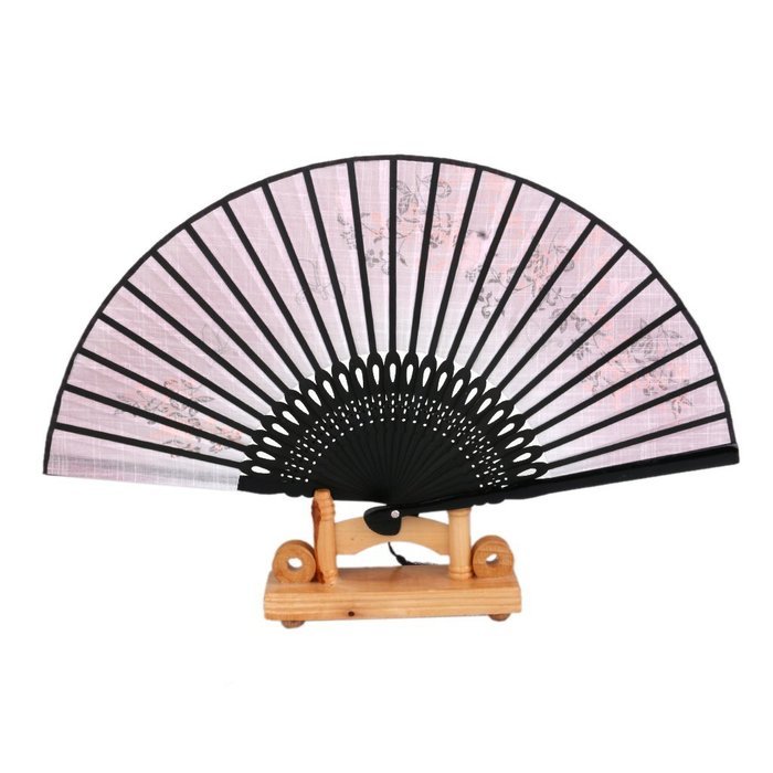 Linen Butterfly Flowers Hand Fan Lacquer Handle Japanese Folding Fan Cosplay Costome Accs Pink N5