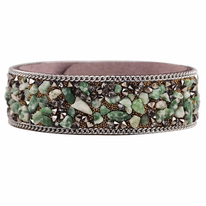 Gaobei Handmade Punk Style Womens Bangle Natural Crystals Stones and Crystal Inlay Soft Velvet Leather Wrap Bracelets N6