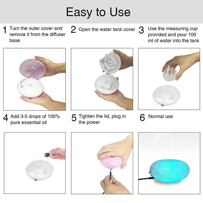 EverKing 100ml Aroma Essential Oil Diffuser, Ultrasonic Cool Mist Aroma Humidifier 7 Color LED Lights Changing... N3