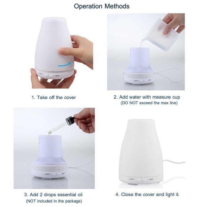 Senderwish 100ml Aromatherapy Essential Oil Diffuser Ultrasonic Air Humidifier with 7 Color LED Lamps and Adjustable... N7