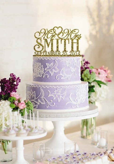 Woaijia Personalized Mr & Mrs Last Name Custom Date Bling Wedding Cake Topper