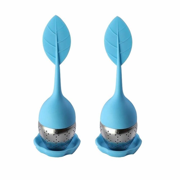 GOOTRADES Tea Infuser Leaf Strainer Handle with Steel Ball Silicone Leaf Lid (pack of 2) (Blue) N2