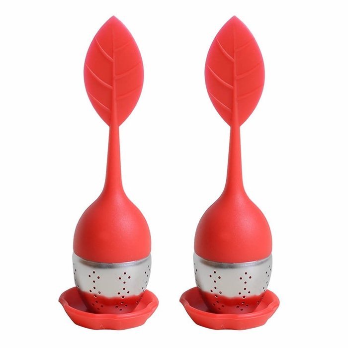 GOOTRADES Tea Infuser Leaf Strainer Handle with Steel Ball Silicone Leaf Lid (pack of 2) (Blue) N3