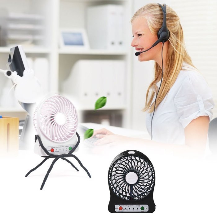 Xcellent Global 4 Inch Vanes Portable Fan USB Handheld Rechargeable Battery Powered Desktop Fan with 3-level Speed... N22