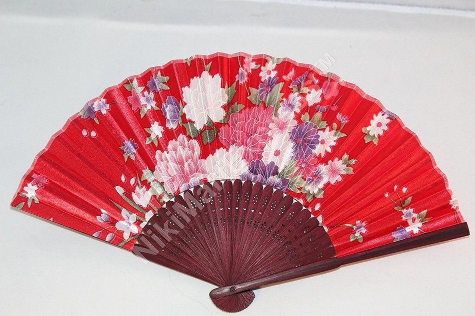Oriental Lady Dark Brown Bamboo & Silk Hand Folding Fan, Wall Art, Decoration (Hot Pink) N4