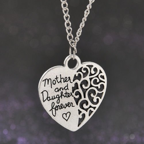 Women 18" Silver Mother and daughter Forever" Heart Pendant Necklace Chain Gift N2