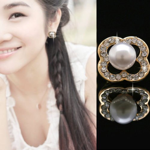 Hot New Fashion Women Lady Elegant Pearl Crystal Rhinestone Ear Stud Earrings N2