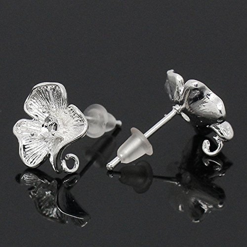 10 PCs Copper Earring Post Flower Silver Plated 17mmx12mm(5/8"x4/8")