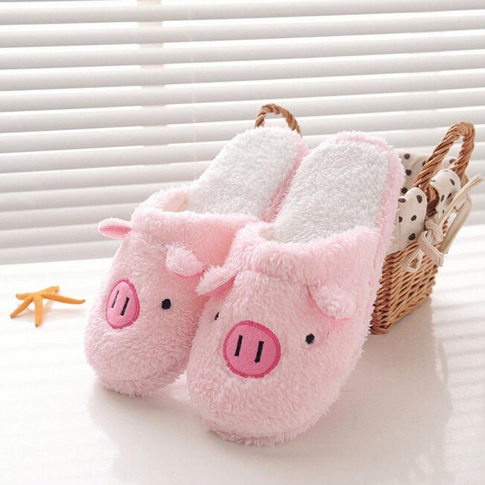 AutumnFall Lovely Pig Home Floor Soft Stripe Slippers Female Shoes (44, Coffee) N10