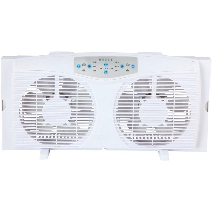 Optimus F-5286 8-Inch Reversible Twin Window Fan with Thermostat and LED, White