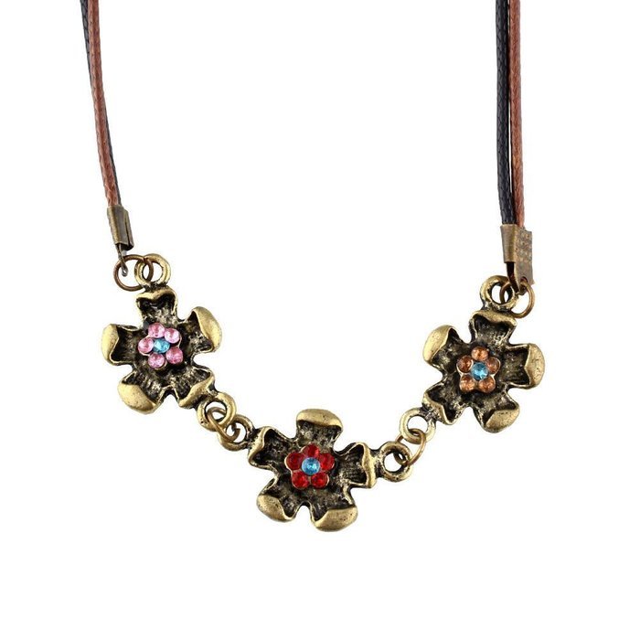 Vintage Jewelry Women Color Crystal Flower Double Chain Necklace Boho N3