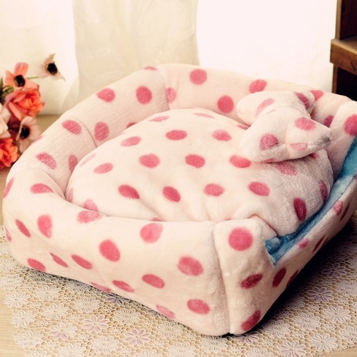 KAKA(TM) Pets Cute Warm Bed Dogs Sleeping House Pink Color Rose Dots M N26