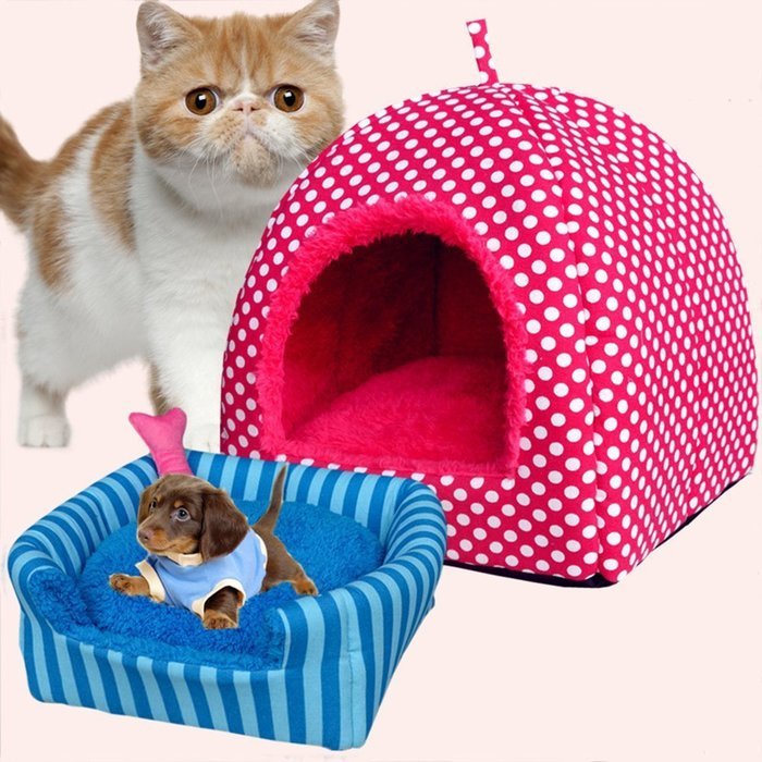 KAKA(TM) Pets Cute Warm Bed Dogs Sleeping House Pink Color Rose Dots M N28
