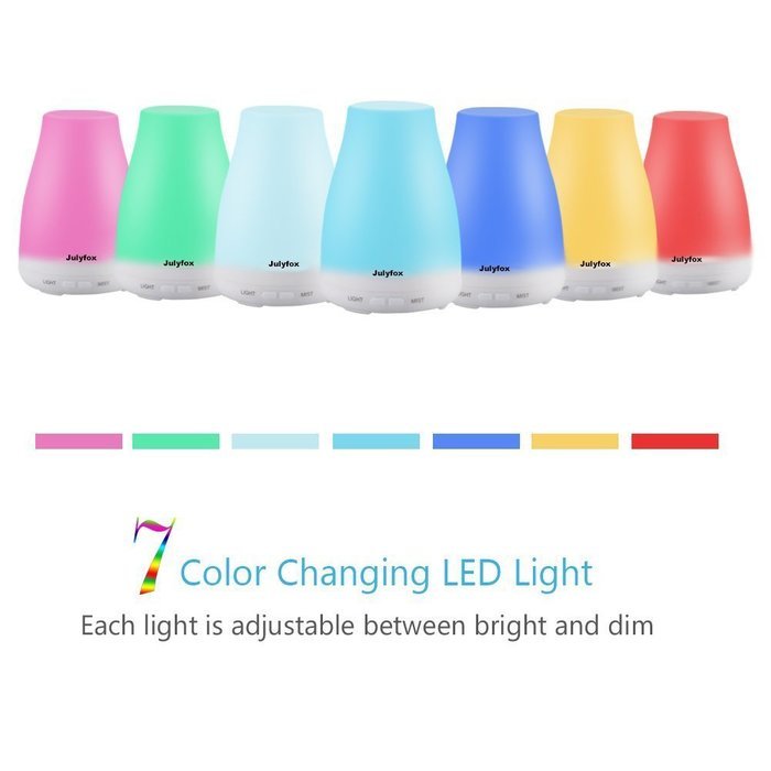 Julyfox 100ml Aromatherapy Essential Oil Diffuser Portable Ultrasonic 7 Color LED Lights Changing Auto Shut-off... N2