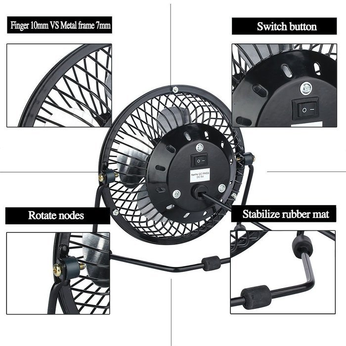 Generic Small Desk Fan Quiet Hand-held Mini Personal Usb Fan 4 inch Black N6