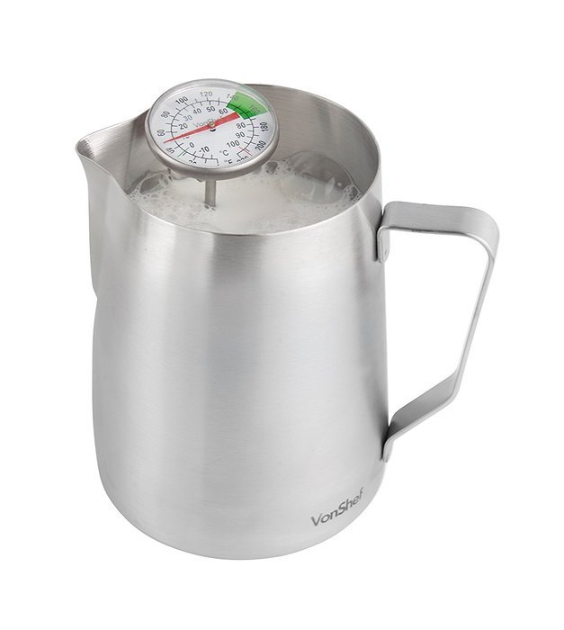 VonShef Stainless Steel Milk Pitcher Suitable for Coffee, Latte & Frothing Milk, Available in 12-Oz, 20-Oz and... N2