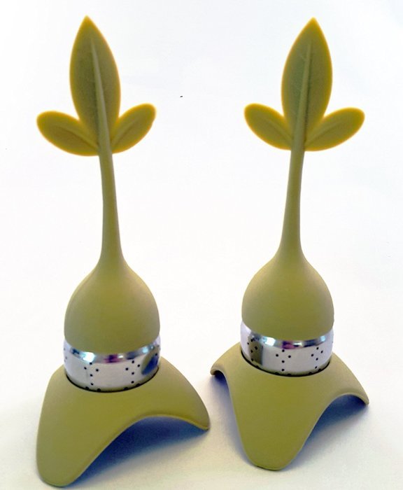 Tea Infuser with Stylish Three Leaf Silicone Handle and Stainless Steel Strainer Ball Filter includes Drip Tray... N8