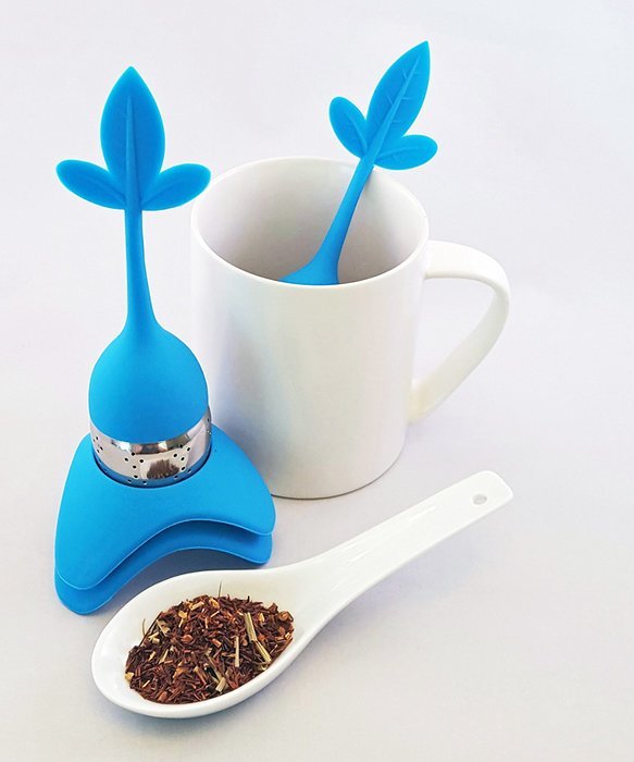 Tea Infuser with Stylish Three Leaf Silicone Handle and Stainless Steel Strainer Ball Filter includes Drip Tray... N9