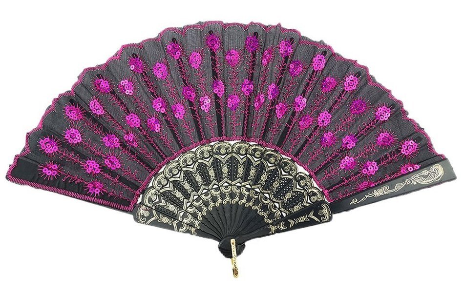 COCOTINA Embroidered Flower Peacock Pattern Sequin Fabric Folding Handheld Hand Fan Hand (Red) N13